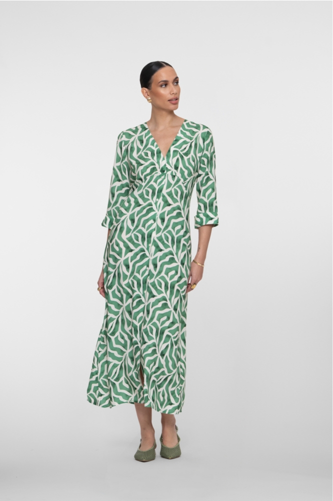 Geisha groene dames jurk | Model vooraanzicht