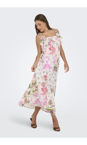ONLMILLA STRAP MAXI DRESS WVN 15370534 Cloud Dancer/PATCHWORK FLOWERS