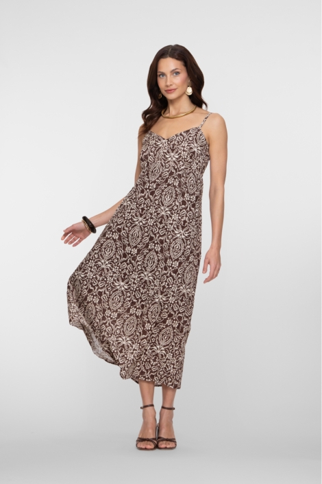 Geisha bruine dames jurk | Model vooraanzicht