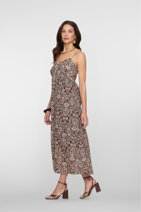 Geisha bruine dames jurk | Model vooraanzicht