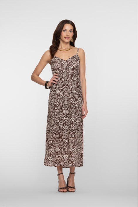 Geisha bruine dames jurk | Model vooraanzicht