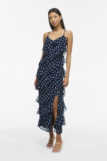 Vila Jurk VILUNA STRAP ANKLE DRESS/OC/KA 14109420 Navy Blazer/LIGHT BLUE DOTS