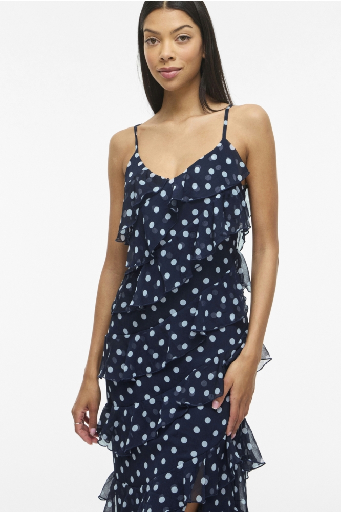 Vila blauwe dames jurk | Close up
