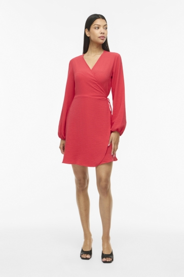 Vila Jurk VILOVIE L/S WRAP DRESS 14120335 Hibiscus