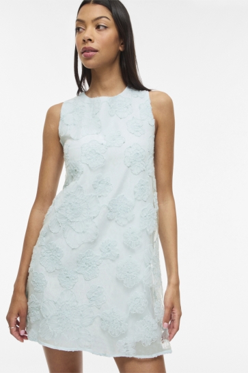 Vila Jurk VIGAMMA O-NECK S/L SHORT DRESS/DC 14113314 Nantucket Breeze