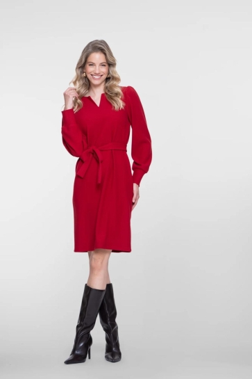 Geisha Jurk JURK MET STRIKCEINTUUR EN ELEGANTE HALSLIJN 67540 21 RED
