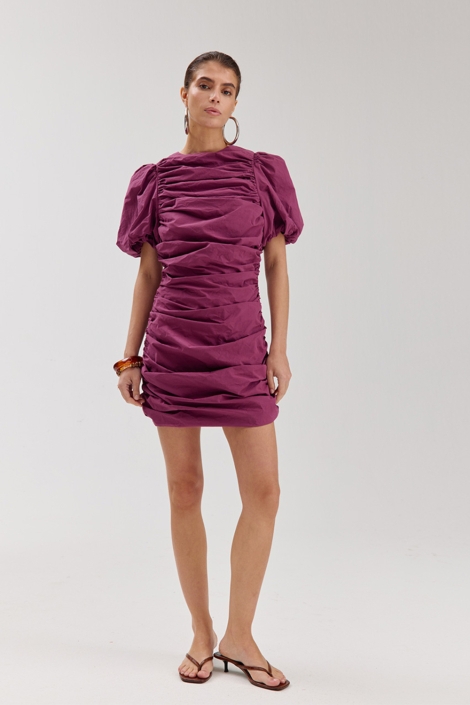 Harper & Yve paarse dames jurk | Model vooraanzicht