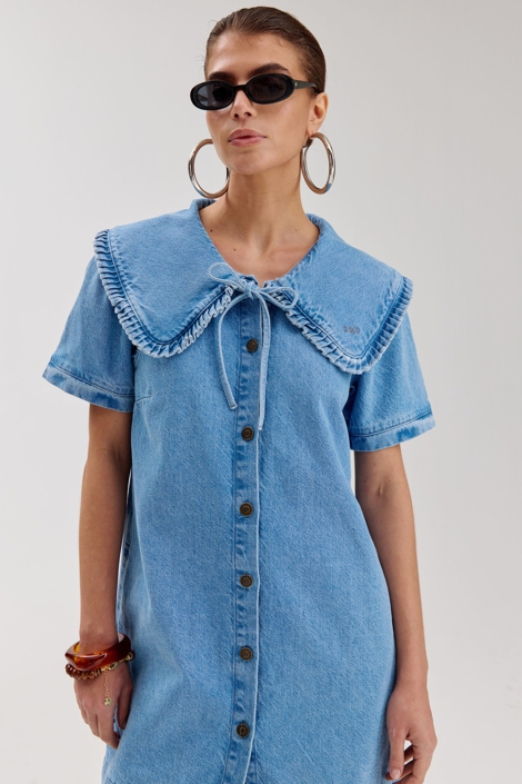 Harper & Yve blauwe dames jurk | Close up