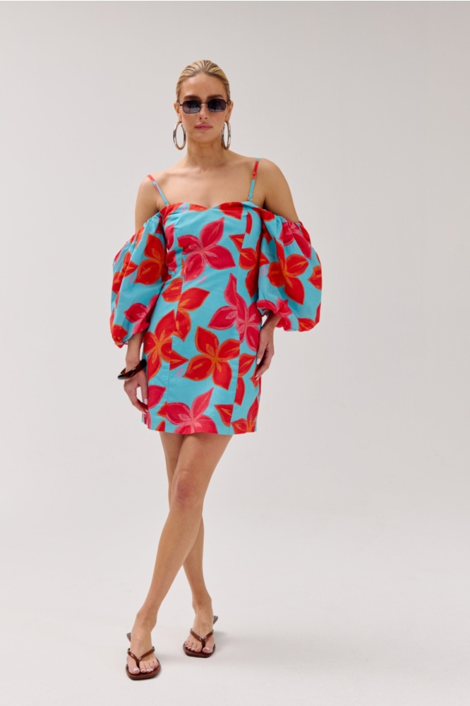Harper & Yve blauwe dames jurk | Model vooraanzicht