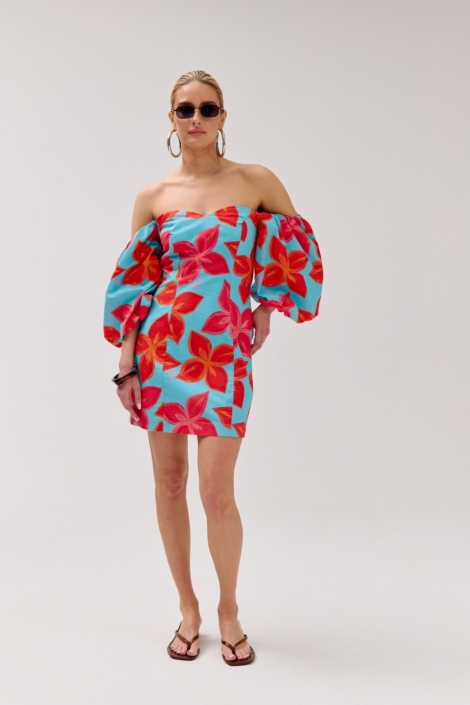 Harper & Yve blauwe dames jurk | Model vooraanzicht
