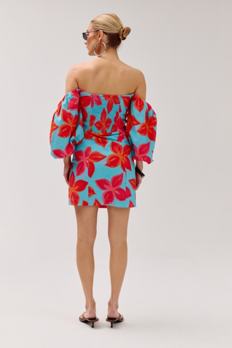 Harper & Yve blauwe dames jurk | Model achteraanzicht