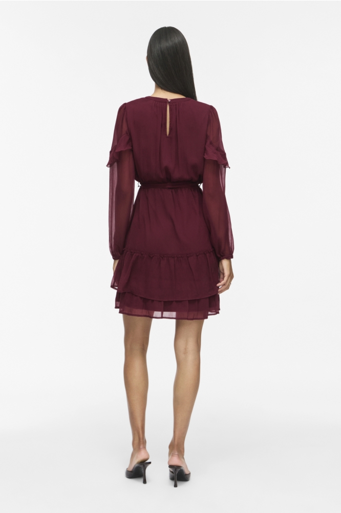 Vila bordeaux dames jurk | Model achteraanzicht