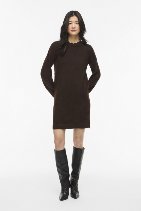 Vila bruine dames jurk | Model vooraanzicht