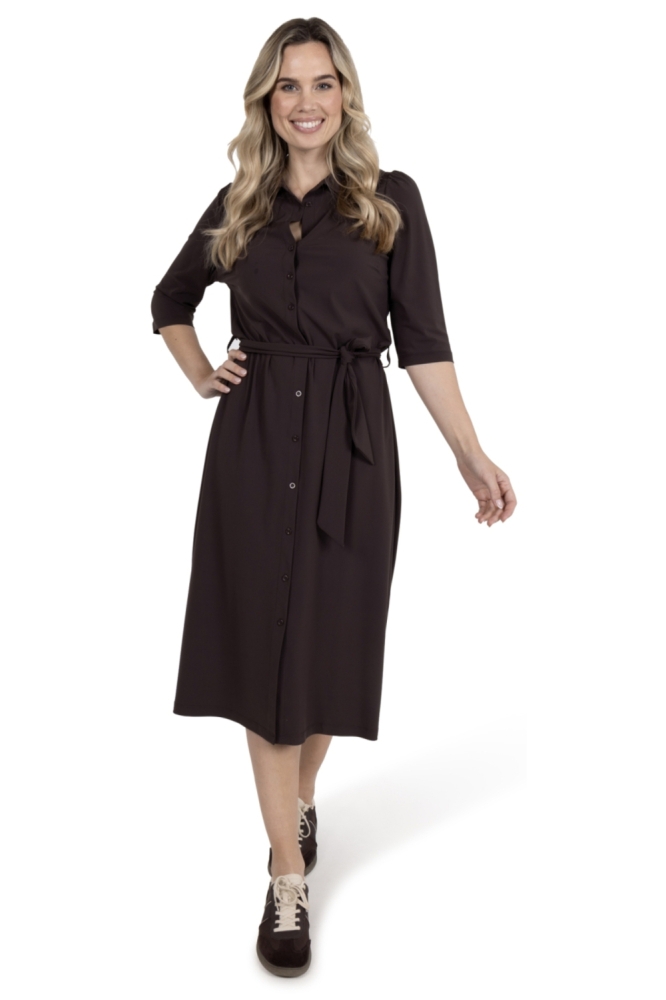 Zoso bruine dames jurk | Model vooraanzicht