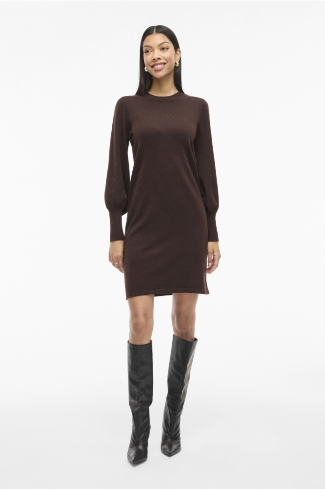 Vila bruine dames jurk | Model vooraanzicht