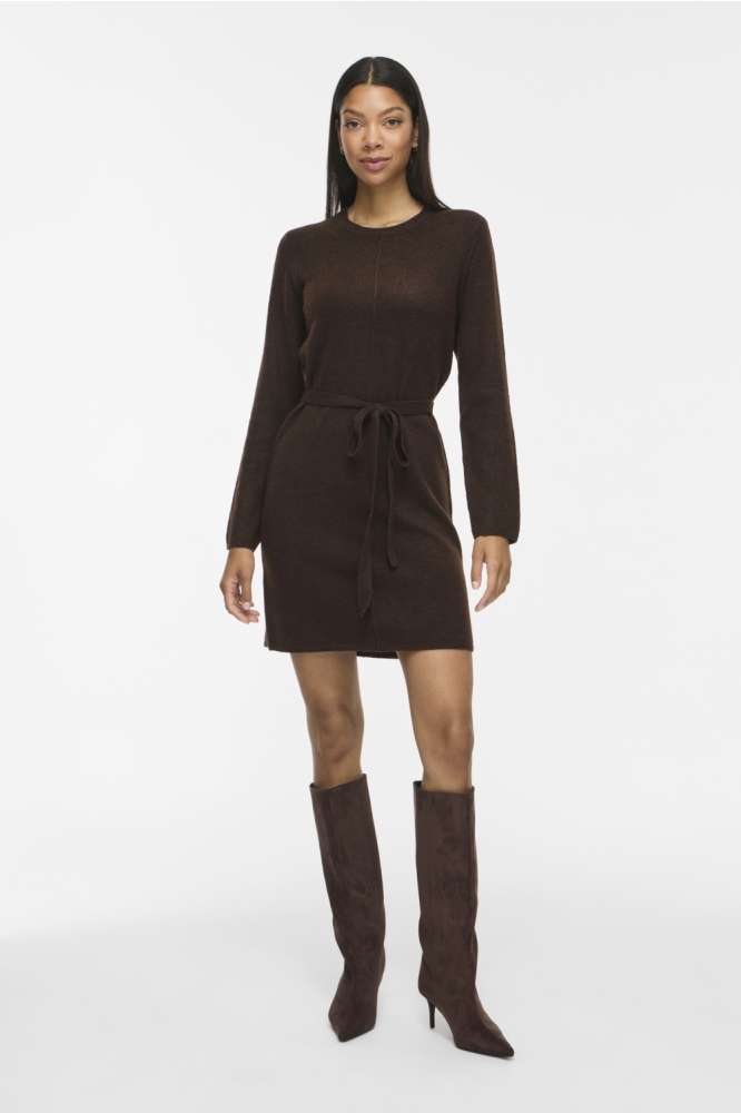 Vila bruine dames jurk | Model vooraanzicht