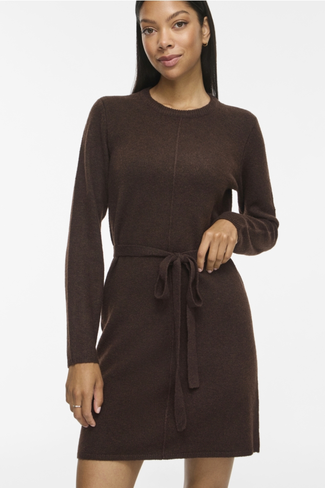 Vila bruine dames jurk | Model vooraanzicht