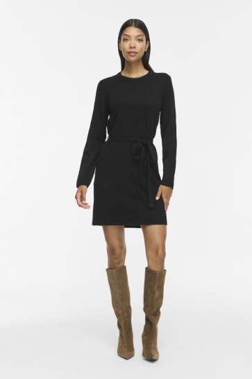Vila viliga l/s o-neck belted knit dress Zwart