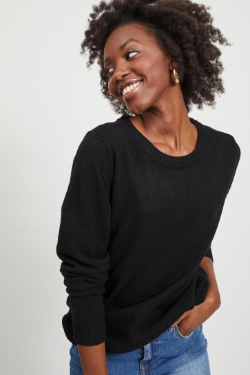 Vila viril o-neck l/s knit top - noos Zwart