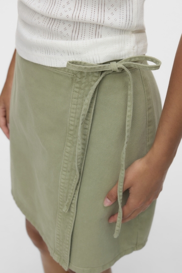 Vero Moda Rok VMLIZA MR SHORT DENIM WRAP SKIRT GA 10332535 Laurel Wreath/WASHED