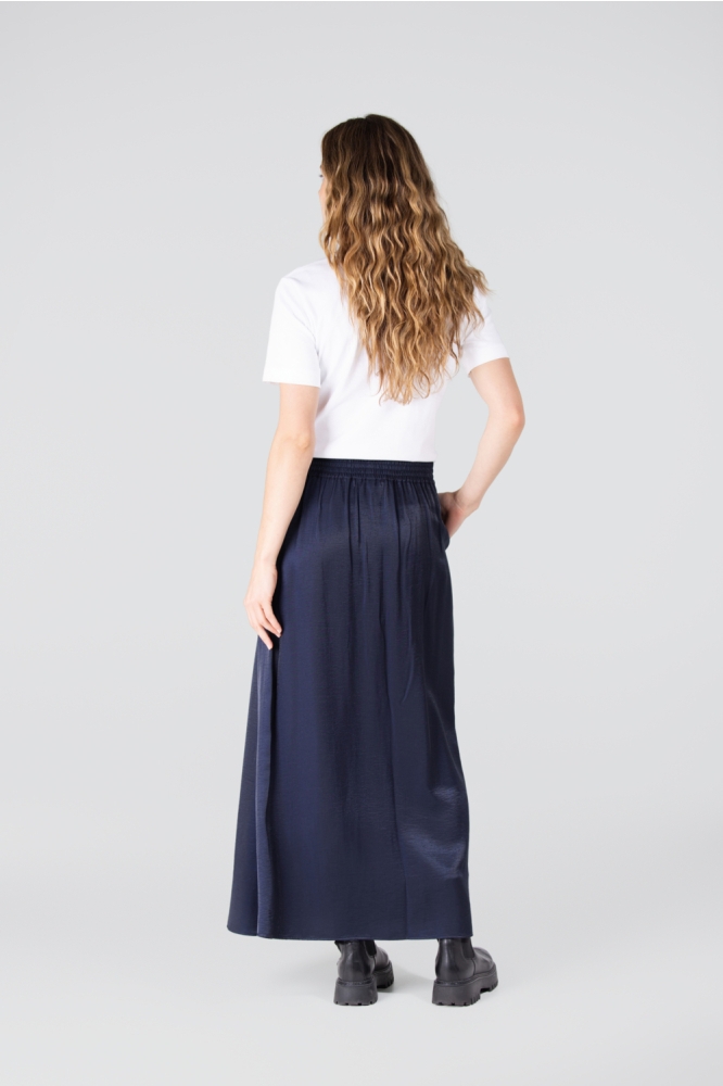 Juffrouw Jansen blauwe dames rok | Model achteraanzicht