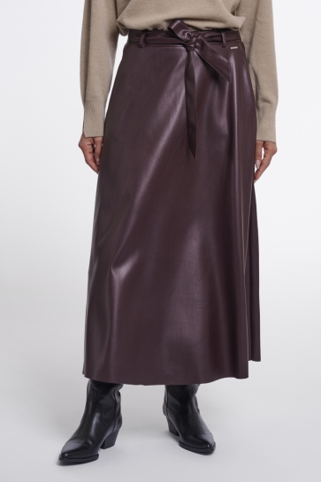 Rino & Pelle Rok FAUX LEATHER SKIRT WITH BELT CHELSEA 7502611 Chocolate Bean