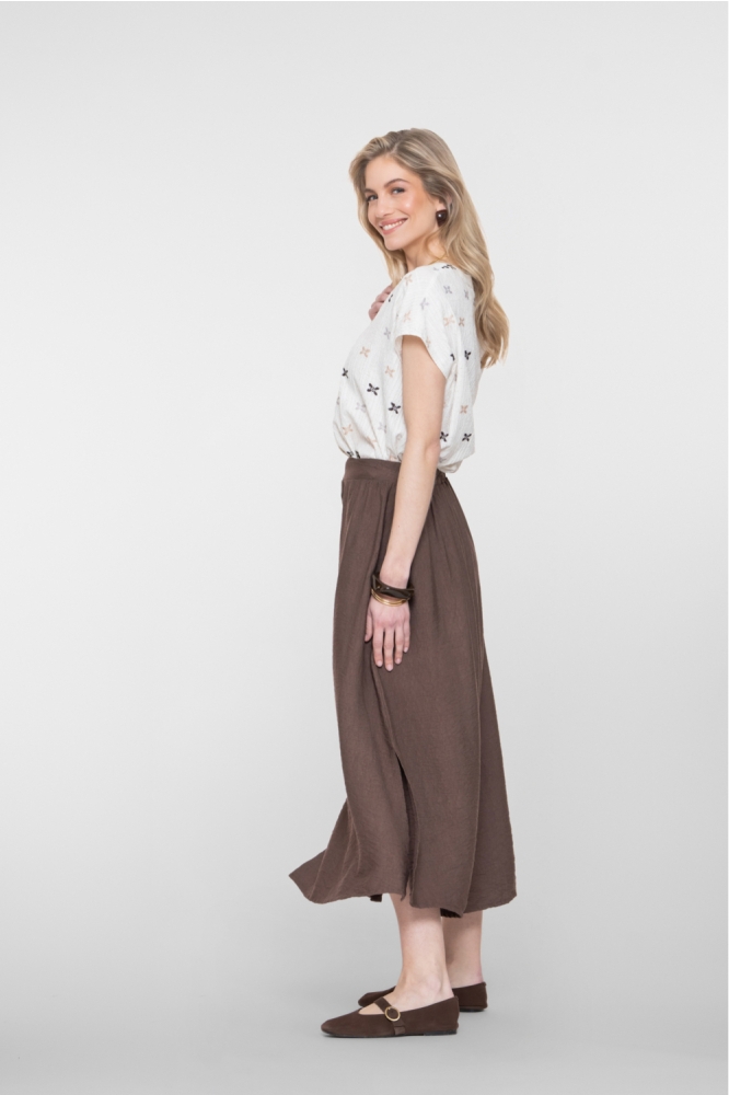 Geisha bruine dames rok | Model zijaanzicht