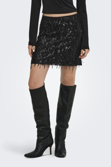 Only Rok ONLSTELY SHORT SEQUINS SKIRT WVN 15383663 Black/BLACK SEQUINS