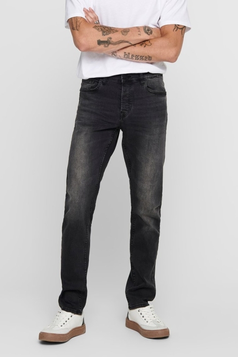Only & Sons zwarte heren jeans | Model vooraanzicht