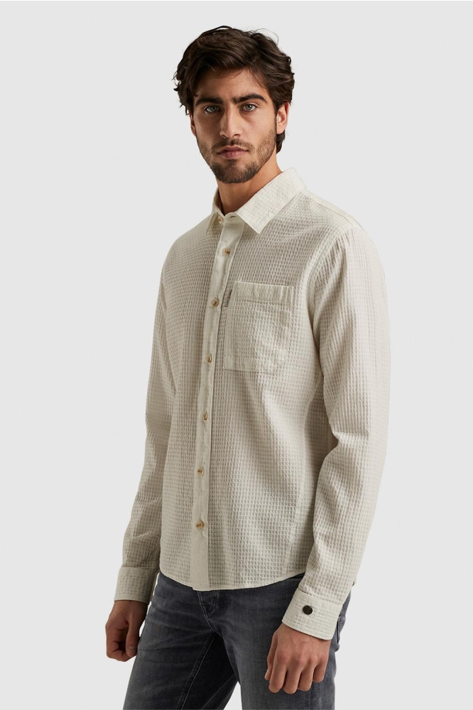 Cast Iron beige heren overhemd | Model vooraanzicht