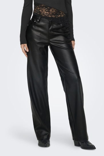 Only Broek ONLKIRI HW STR FAUX LEATHER PNT 15324777 BLACK