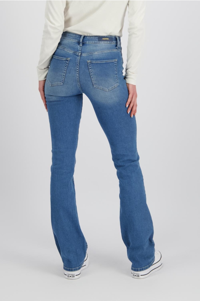 Raizzed blauwe dames jeans | Model achteraanzicht
