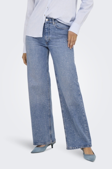 Only Jeans ONLJUICY HW RHINESTONE WIDE REA365 15341683 MEDIUM BLUE/RHINESTONE