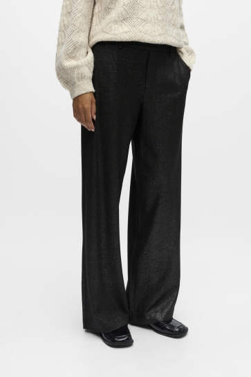 Object Broek OBJLISA WIDE PANT AOP NOOS 23040544 BLACK/SILVER GLITTER