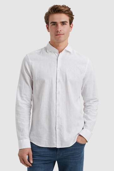 Vanguard long sleeve shirt linen cotton ble Wit