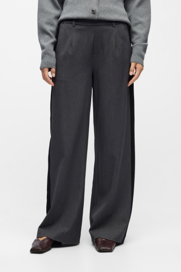 Object Broek OBJLISA WIDE PANT AOP NOOS 23040544 MEDIUM GREY MELANGE/BLACK TRACK