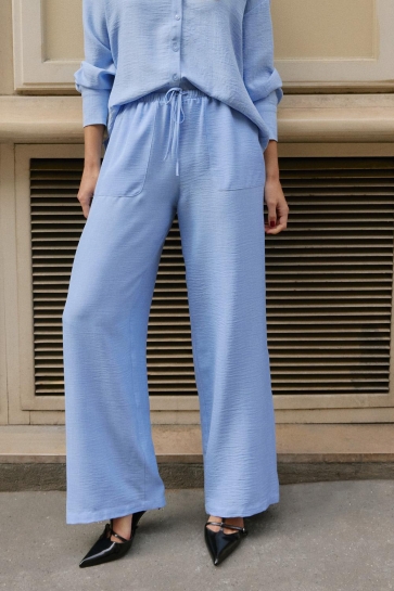 Vero Moda Broek VMMELANEY HW LOOSE PANT WVN NOOS 10316385 CHAMBRAY BLUE/MELANGE