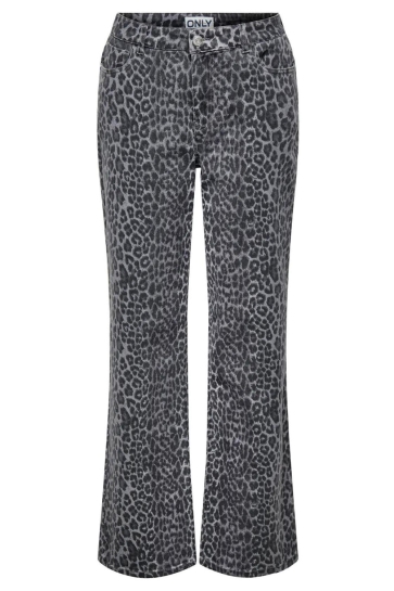 Only Jeans ONLCOBAIN-MIE REG WIDE ANIMAL PANT 15358308 BLACK/TONAL LEO