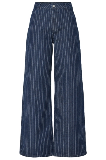 Pieces Jeans PCROSE MW WIDE DENIM JEANS 17162248 DARK BLUE DENIM/PINSTRIPE
