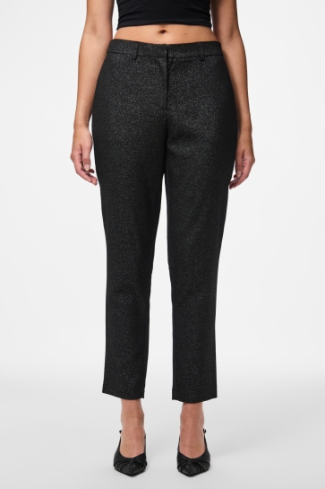 Pieces Broek PCBOSELLA MW ANKLE GLITTER PANT NOO 17159041 BLACK/SILVER