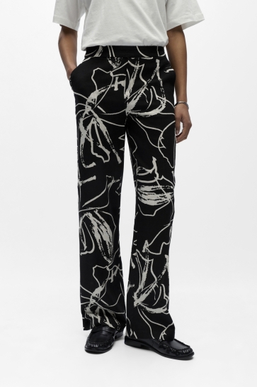 Object Broek OBJSANNE ALINE WIDE PANT AOP NOOS 23044609 BLACK/SANDSHELL