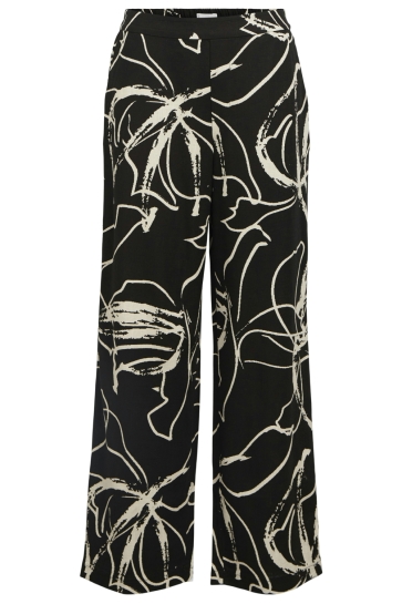 Object Broek OBJSANNE ALINE WIDE PANT AOP NOOS 23044609 BLACK/SANDSHELL