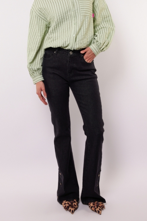 Fluresk grijze dames broek | Model vooraanzicht