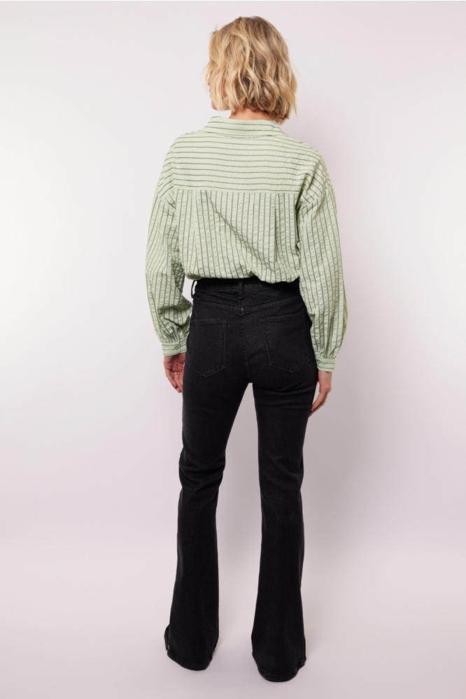 Fluresk grijze dames broek | Model achteraanzicht