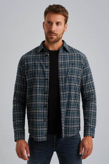 PME legend long sleeve shirt herringbone yarn Blauw