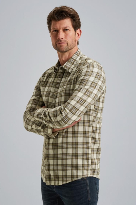 PME legend beige heren overhemd | Model zijaanzicht