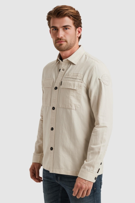 PME legend beige heren overhemd | Model zijaanzicht