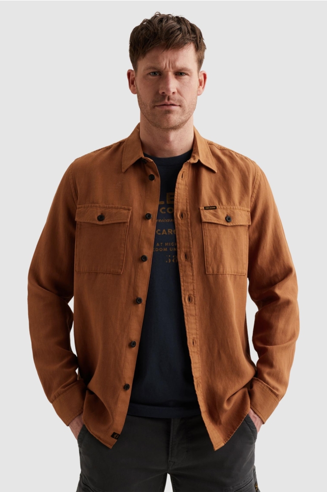 PME legend cognac heren overhemd | Model vooraanzicht