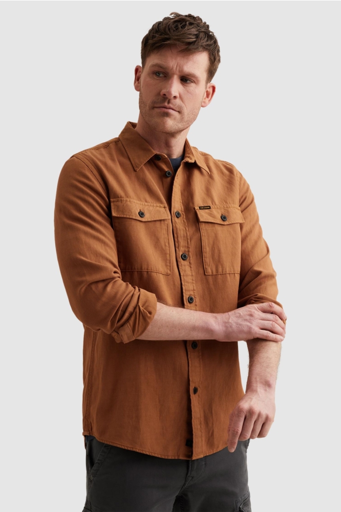 PME legend cognac heren overhemd | Model vooraanzicht