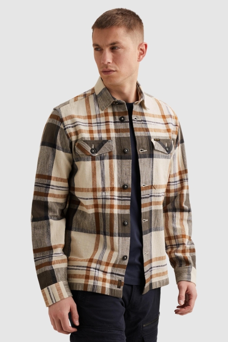 PME legend beige heren overhemd | Model vooraanzicht